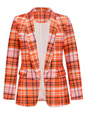 Woochic blazer carreaux avec poches boutons col revers manches longues femme mode