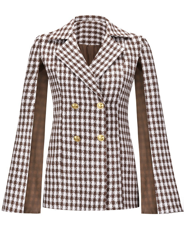 Woochic blazer courte pied de poule double boutonnage col revers manches cape femme élégant
