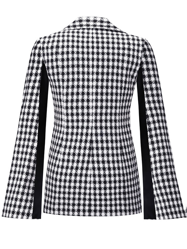Woochic blazer courte pied de poule double boutonnage col revers manches cape femme élégant
