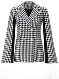 Woochic blazer courte pied de poule double boutonnage col revers manches cape femme élégant