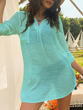 Woochic blouse avec poches v-cou femme décontracté cover up de plage