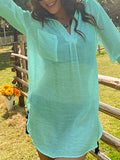 Woochic blouse avec poches v-cou femme décontracté cover up de plage Bleu Ciel S