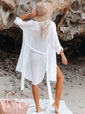 Woochic blouse boutonnage avec ceinture col chemise femme décontracté cover up de plage