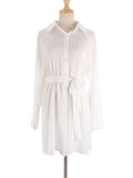 Woochic blouse boutonnage avec ceinture col chemise femme décontracté cover up de plage