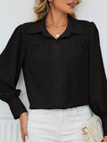 Woochic blouse boutonnage col chemise manches bishop femme décontracté Noir S
