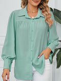 Woochic blouse boutonnage col chemise manches bishop femme décontracté Vert pastel S