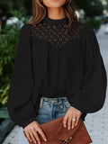 Woochic blouse col rond manches bishop femme élégant Noir S