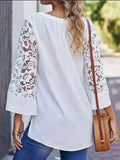 Woochic blouse dentelle v-cou 3/4 manches trompette femme élégant chemisier