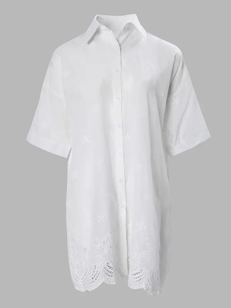 Woochic blouse robe avec poches imprimé neige motif évider col chemise femme décontracté ample