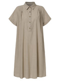 Woochic blouse robe courte boutonnage avec poches manches courtes femme bohème de plage