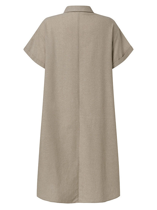 Woochic blouse robe courte boutonnage avec poches manches courtes femme bohème de plage