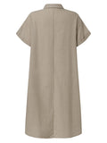 Woochic blouse robe courte boutonnage avec poches manches courtes femme bohème de plage