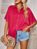 Woochic blouse unicolore boutonnage v-cou manches courtes femme mode Rose framboise S