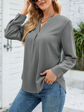 Woochic blouse unicolore mousseline v-cou manches longues femme élégant mode