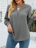 Woochic blouse unicolore mousseline v-cou manches longues femme élégant mode Gris S