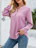 Woochic blouse unicolore mousseline v-cou manches longues femme élégant mode