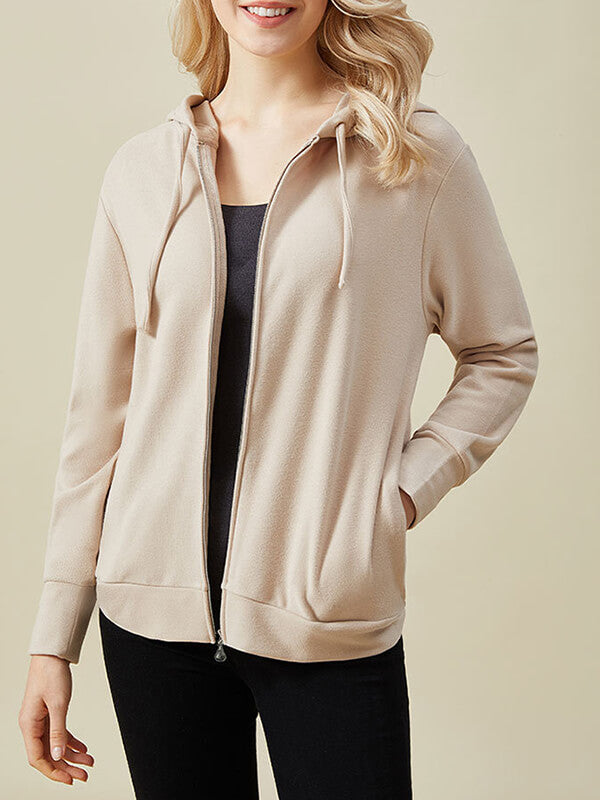 Woochic cardigans avec à capuche fermeture éclair à capuche femme décontracté Khaki S