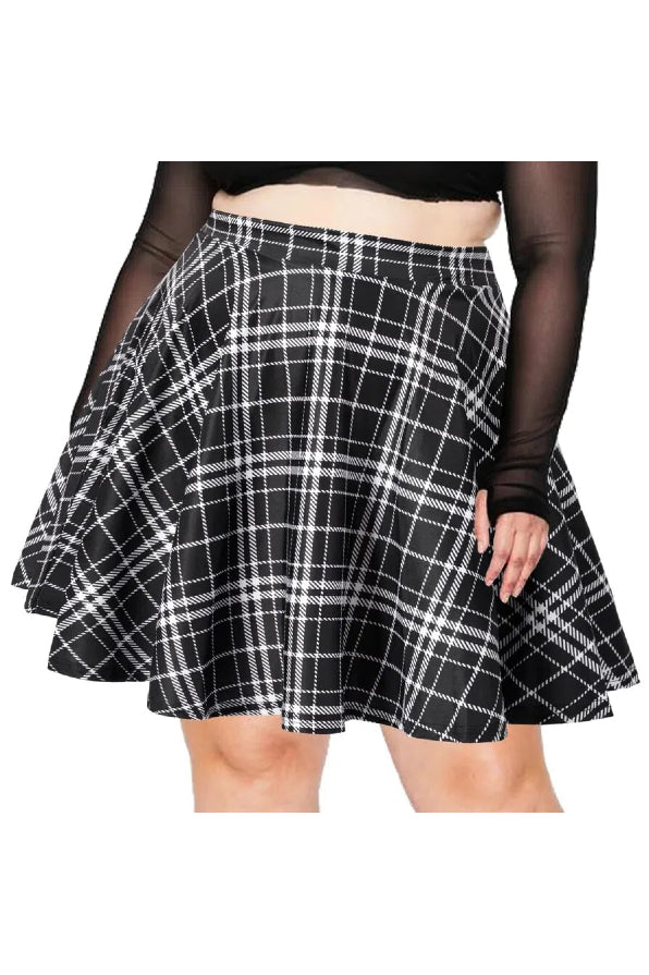 Woochic carreaux pour Mini-jupe taille haute Noir et Blanc XL