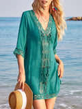 Woochic chemisier cover up dentelle ample manches au coude femme décontracté Vert S