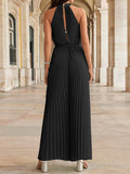 Woochic combinaisons plissé larges jambes évasé ceinture licou sans manches femme mode