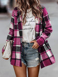 Woochic courte manteau en laine carreaux avec poches femme surchemise casual Rose S