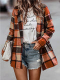 Woochic courte manteau en laine carreaux avec poches femme surchemise casual Orange S