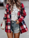 Woochic courte manteau en laine carreaux avec poches femme surchemise casual Rouge S