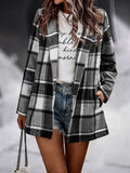 Woochic courte manteau en laine carreaux avec poches femme surchemise casual Gris S