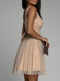 Woochic courte robe tulle brillante paillette avec ceinture trapèze fines bretelles de cocktail