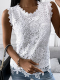 Woochic débardeur dentelle col rond sans manches femme casual Blanche S