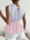 Woochic débardeur rayé à volantée strappy v-cou femme blouse mode