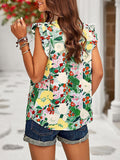 Woochic hauts imprimé à fleurie col rond sans manches femme mode
