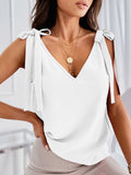 Woochic hauts unicolore strappy v-cou sans manches femme mode Blanche S