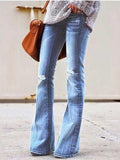 Woochic jeans longue bootcut évasé avec poches genou déchiré mode femme denim pantalons Bleu clair XS