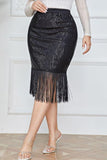 Woochic jupe grande taille à franges paillettes scintillantes taille haute enveloppante noir XL
