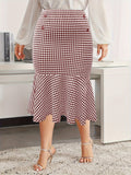 Woochic jupe grande taille à pois carreaux taille haute