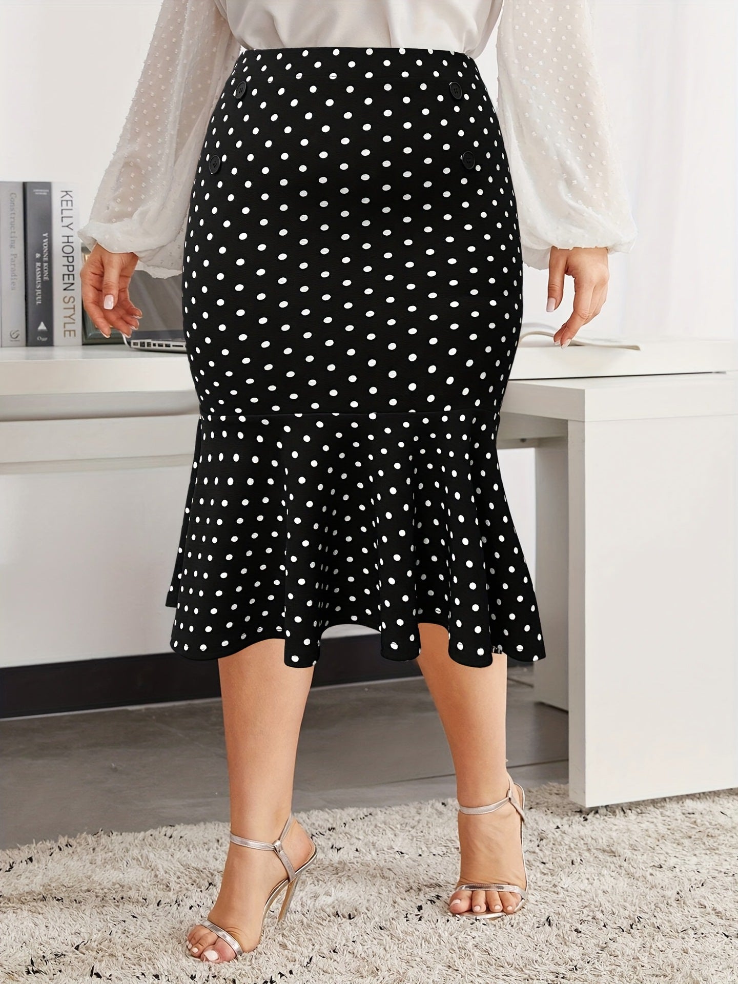 Woochic jupe grande taille à pois carreaux taille haute