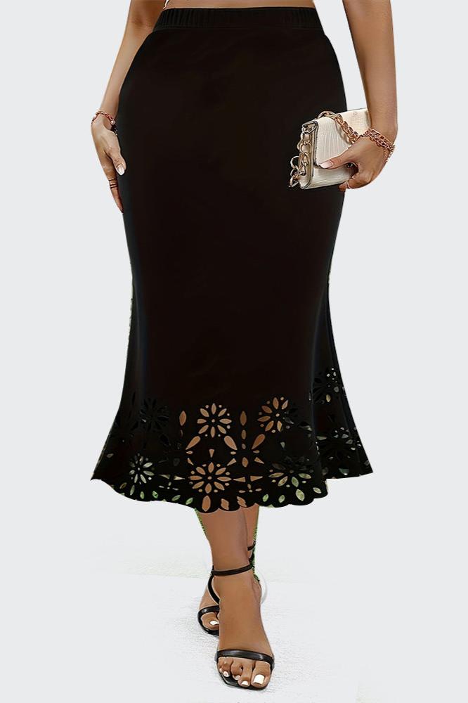 Woochic jupe grande taille découpée enveloppante sirène noir 1XL