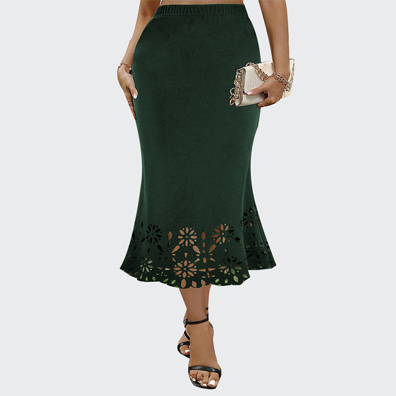 Woochic jupe grande taille découpée enveloppante sirène vert foncé 1XL