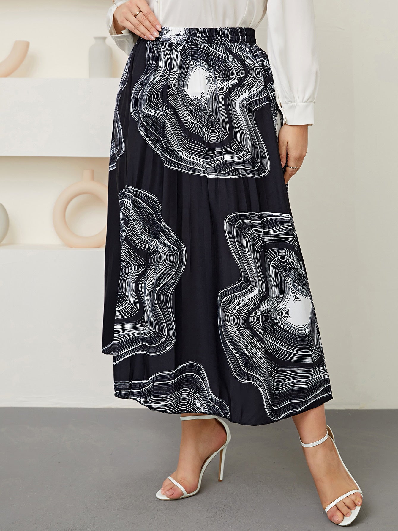 Woochic jupe grande taille enveloppante imprimé plissée
