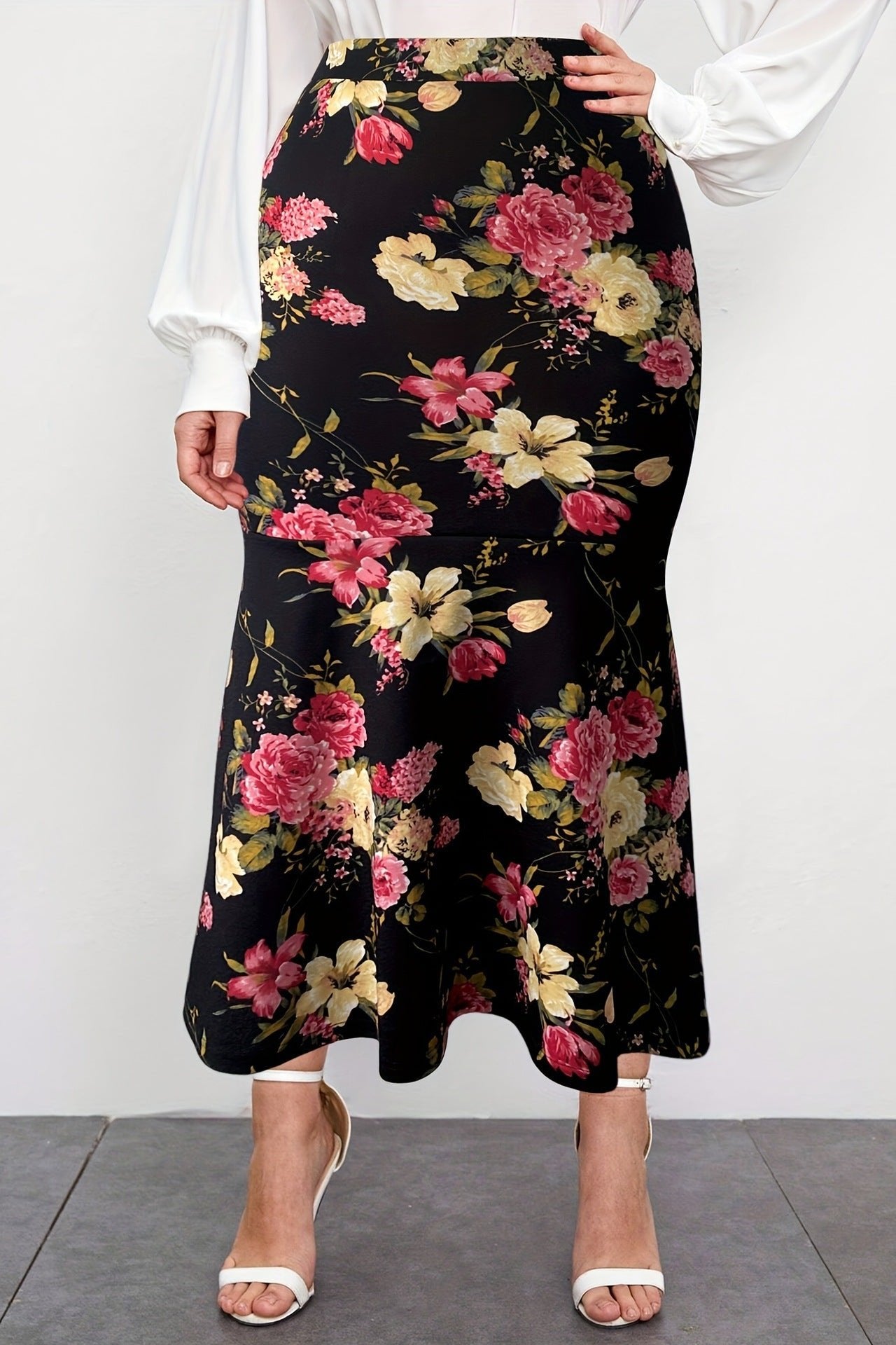 Woochic jupe grande taille imprimé florale enveloppante sirène Multicolor 1XL