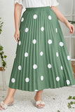 Woochic jupe grande taille imprimée à pois plissée vert 7 XL