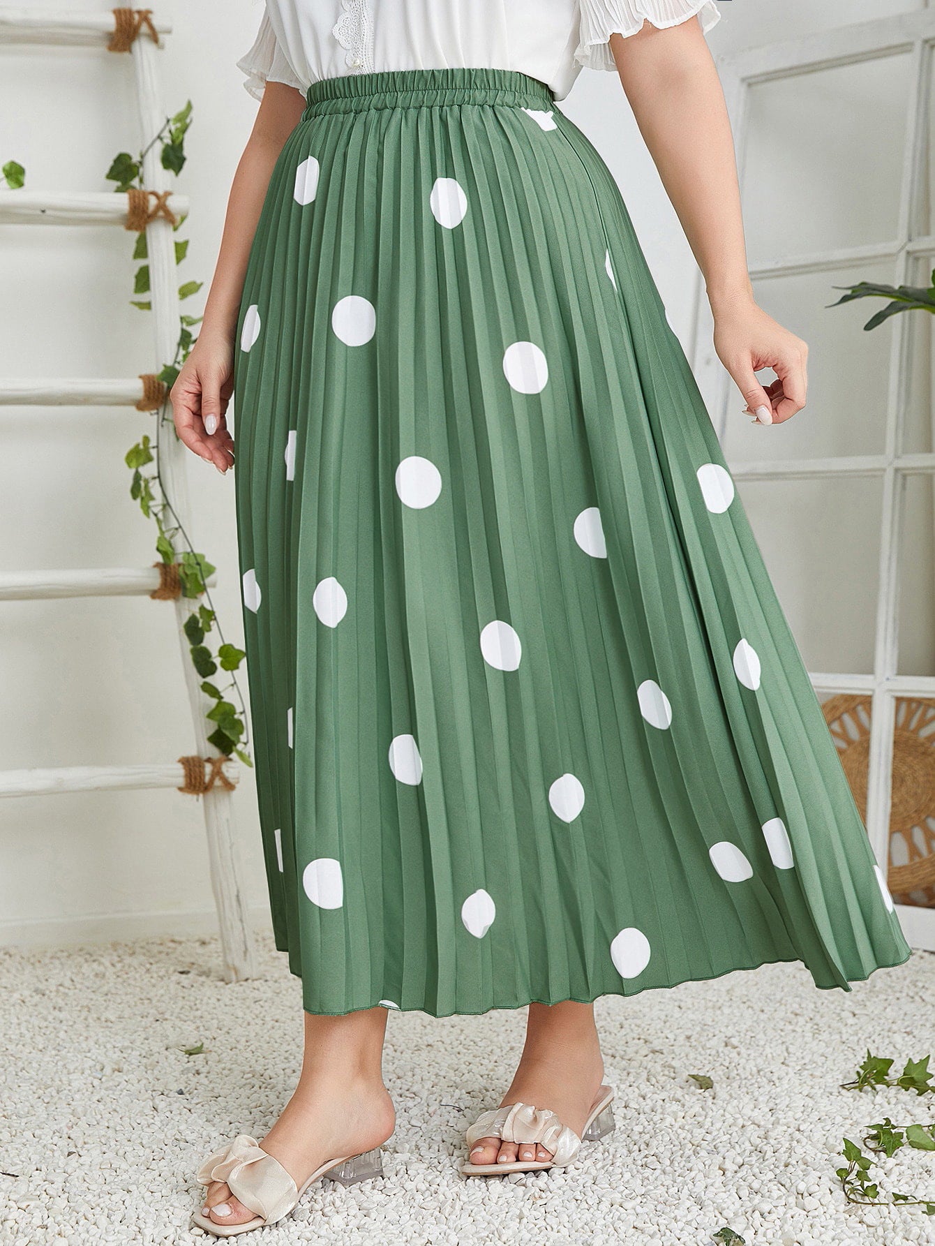 Woochic jupe grande taille imprimée à pois plissée