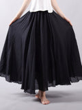 Woochic jupe longue coton unicolore fluide femme décontracté Noir S