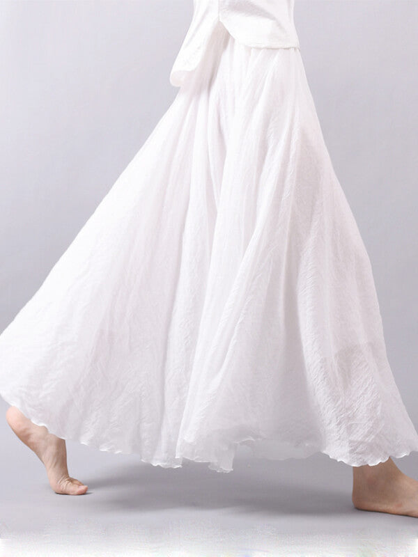 Woochic jupe longue coton unicolore fluide femme décontracté Blanche S