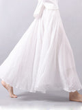 Woochic jupe longue coton unicolore fluide femme décontracté Blanche S