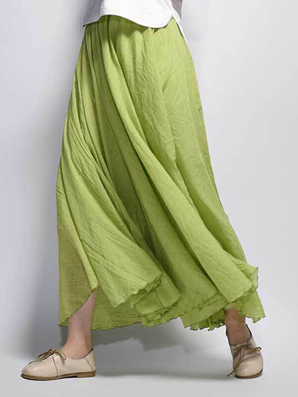 Woochic jupe longue coton unicolore fluide femme décontracté Vert S