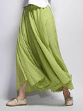 Woochic jupe longue coton unicolore fluide femme décontracté Vert S
