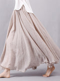 Woochic jupe longue coton unicolore fluide femme décontracté Beige S