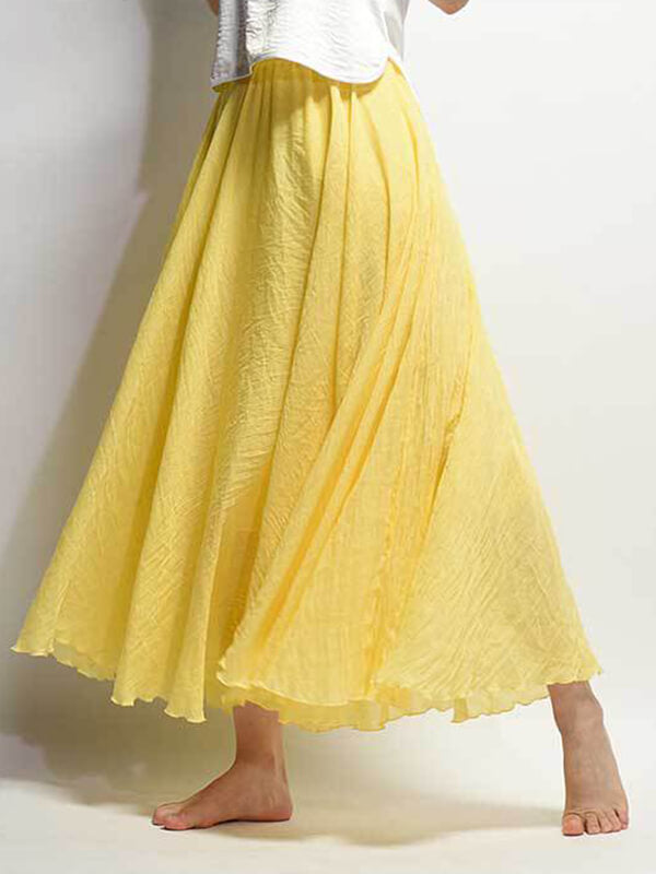 Woochic jupe longue coton unicolore fluide femme décontracté Jaune S